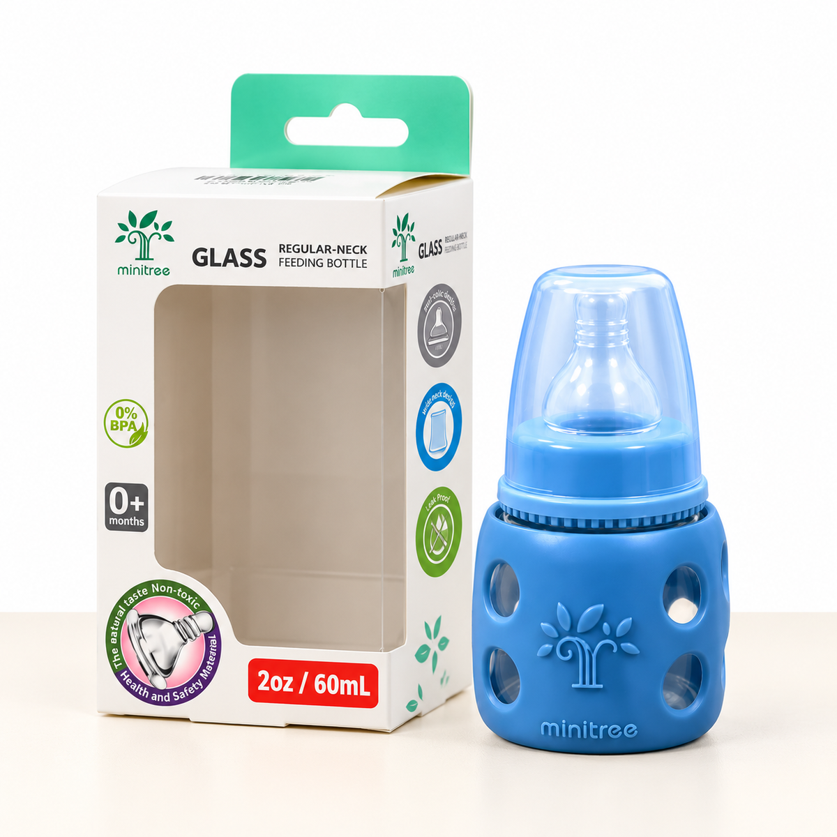 Minitree 60ml Glass Baby Feeding Bottle with Handles